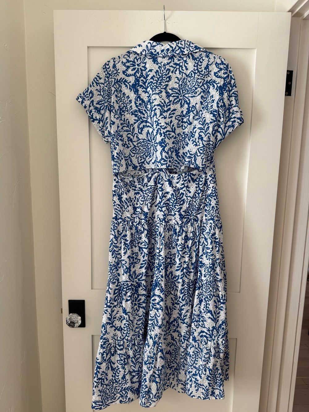 Zara Blue & White Floral Eyelet Midi Dress Sz L - Picture 4 of 4